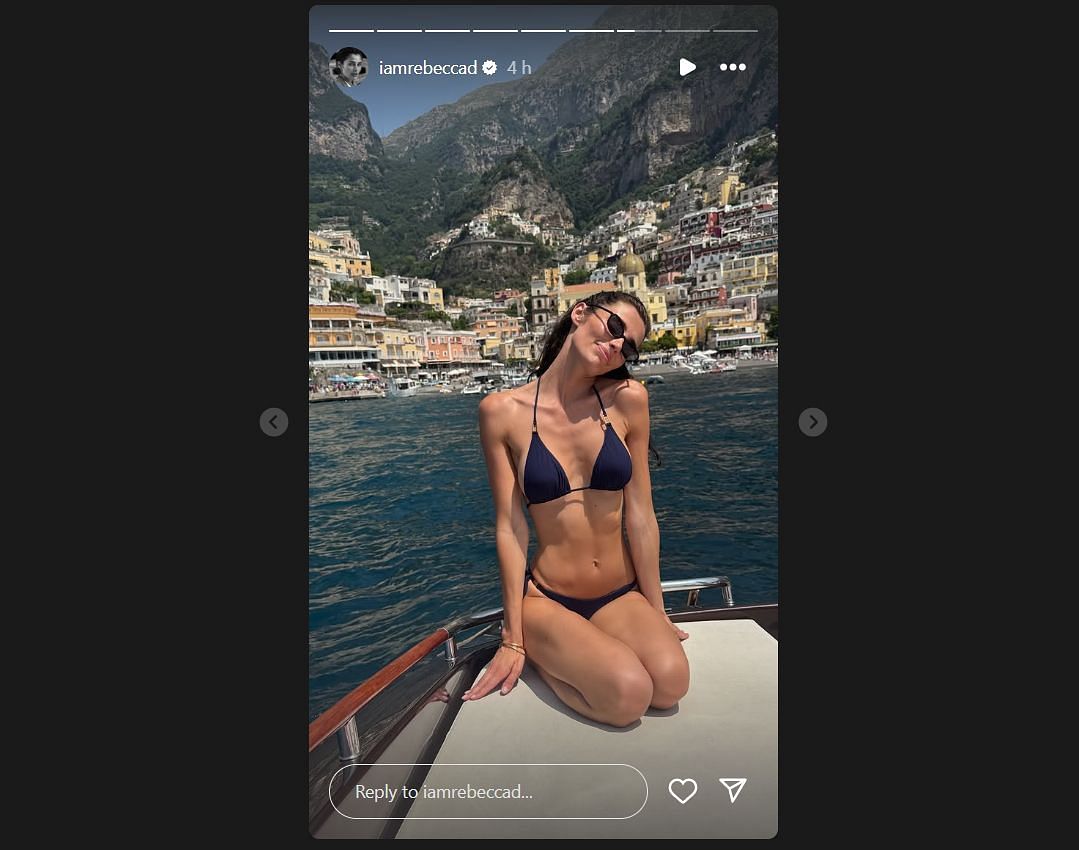 Carlos Sainz's girlfriend, Rebecca Donaldson's Instagram Story against the backdrop of Positano on Italy’s Amalfi Coast (via @iamrebeccad on Instagram).